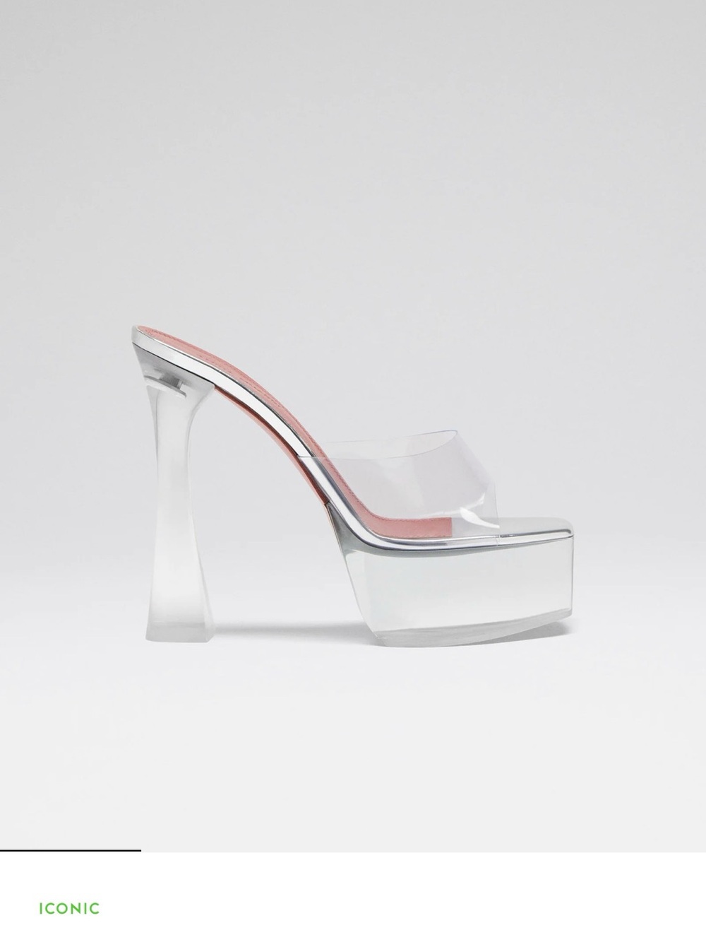 Amina muaddi Clear Platform Mule Sandal in Transparent with Pink Insole